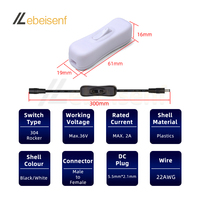 Interrupteur à bascule 304 avec connecteur DC mâle et femelle 5,5*2,1 mm, câble 22AWG, pour lampe de bureau LED et bande lumineuse 5V 12V 24V 72W (Marche/Arrêt)