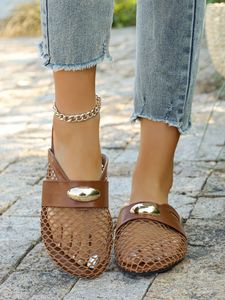 2026 Summer New Style Comfortable Soft Bottom Outdoor Sandals for Women Flat French Baotou <b>Half</b> Slippers Mesh <b>Slip</b>-on Closure - Product Image 6
