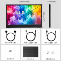Moniteur portable de 11,6 pouces, 1366x768, 60Hz, HD, double haut-parleur, étui de transport en cuir pour PC, téléphone, PS4, Xbox AHXJKA