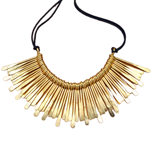 Collar <span class=keywords><strong>de</strong></span> espigas <span class=keywords><strong>de</strong></span> latón vintage, maxi, con <span class=keywords><strong>cadena</strong></span> <span class=keywords><strong>de</strong></span> cordón corta ajustable y joyería ancha dorada llamativa - Product Image 1