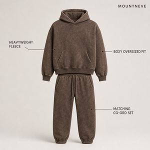Heavyweight Cotton Tracksuit Set Hoodie &amp; <strong>Jogger</strong> Washed <strong>Brown</strong> Oversized Streetwear 2-Piece Custom Logo for Men MOUNTNEVE Oem Odm - Product Image 2