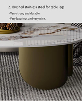 Table basse en marbre, table basse ovale ronde en acier inoxydable, table basse de luxe avec miroir