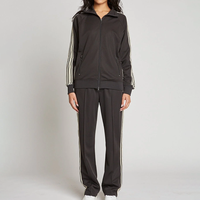 Ensemble de survêtement 2 pièces pour femme, personnalisé, avec veste zippée à manches longues et pantalon taille haute à bandes, pour l'entraînement et le sport