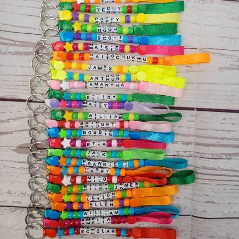 Personalised Colourful Acrylic Beaded Keychain Cute Custom Name