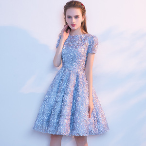 Short Evening Dress O-Neck A-Line Floral Print 3D Stereoscopic Patterns For Banquets Graduation Parties Women's Spring Style - Product Image 2