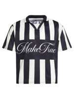 T-shirt tissé tendance à manches courtes style américain, col en V rayé color-block vintage, maillot de football oversize hip-hop