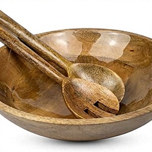 Handmade Modern Eco-Friendly Mango Wood Serving <b>Bowl</b> Set with <b>Salad</b> <b>Servers</b> for Home Kitchen Dining - Product Image 1