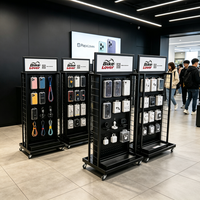 Rak Display Aksesoris Ponsel Mingtang, Stand Casing Ponsel Berputar dengan Pengait dan Roda