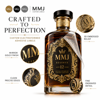 Étiquettes de bouteilles personnalisées en feuille d'or, autocollants métalliques électroformés 3D adhésifs pour emballages de vin, spiritueux, parfums, boîtes cadeaux, logo OEM ODM