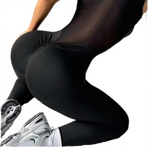 Women's <b>Back</b> Hollow Mesh Full-Length Short Sleeve Anti-Wrinkle Solid Pattern Polyester One-piece Fitness Suit Sexy Hip Lifting - Product Image 4