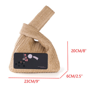 <span class=keywords><strong>Pochette</strong></span> de poignet <span class=keywords><strong>en</strong></span> <span class=keywords><strong>paille</strong></span> crochet d'été de style japonais personnaliser sacs à main et sacs à main noués de luxe simples vintage pour femme - Product Image 2