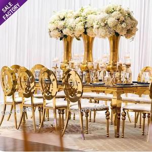 Precio barato moderno hotel banquete muebles de acero inoxidable blanco y oro patrón de mesa para boda - Product Image 1