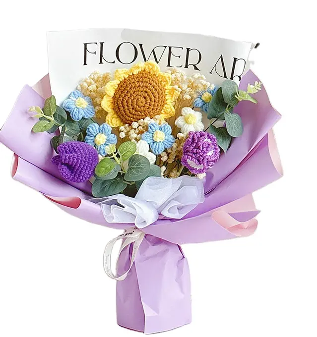 Bunte Woll blumen Häkel strauß Rose Tulpen Blumenstrauß Geschenke für Muttertag Frauen Mädchen Häkeln Blumenstrauß