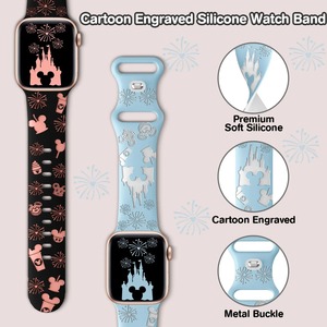 Bracelet de montre en silicone Forwelleny, artisanat sculpté Château <span class=keywords><strong>Mickey</strong></span> pour <span class=keywords><strong>Apple</strong></span> <span class=keywords><strong>Watch</strong></span> Series 11 10 9 8 7 6 5 4 3 SE Ultra 2 - Product Image 3
