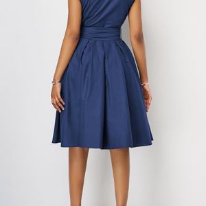 Vestidos de Oficina Elegantes de Verano para Mujer, Color Sólido, Personalizados OEM ODM, Ropa Profesional Formal sin Mangas con Cuello de Solapa - Product Image 3