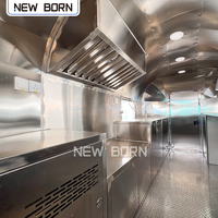 Nouveau camion de restauration rapide entièrement équipé pour la vente de hot-dogs, hamburgers, snacks, chips, bonbons et crèmes glacées, en fibre de verre et aluminium durables