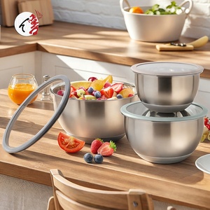 Cuencos para mezclar ensaladas personalizados, juego de cocina para el hogar, ensalada para hornear, cuenco para mezclar de acero inoxidable de 16/20/24cm con tapa transparente - Product Image 6