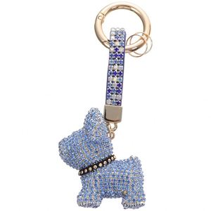 Diamond Key Ring and Bag Hanging Pendant with Blue Crystals Stylish Dog Charm Accessory for Women Is Handbags and Car Keys - Product Image 1