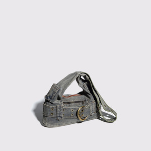 Sac à bandoulière vintage grunge en jean délavé gris, avec boucle, pour usage quotidien - Product Image 3