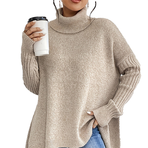 Pull long en tricot épais à col roulé, à épaules tombantes, décontracté et tendance pour l'hiver, couleur unie, pour femmes - Product Image 6