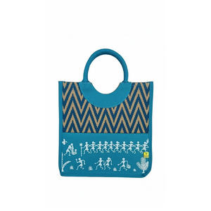 Bolsa de Compras Reutilizable Ecológica Personalizada al por Mayor, Estilo Tribal Rítmico, de Yute - Product Image 1