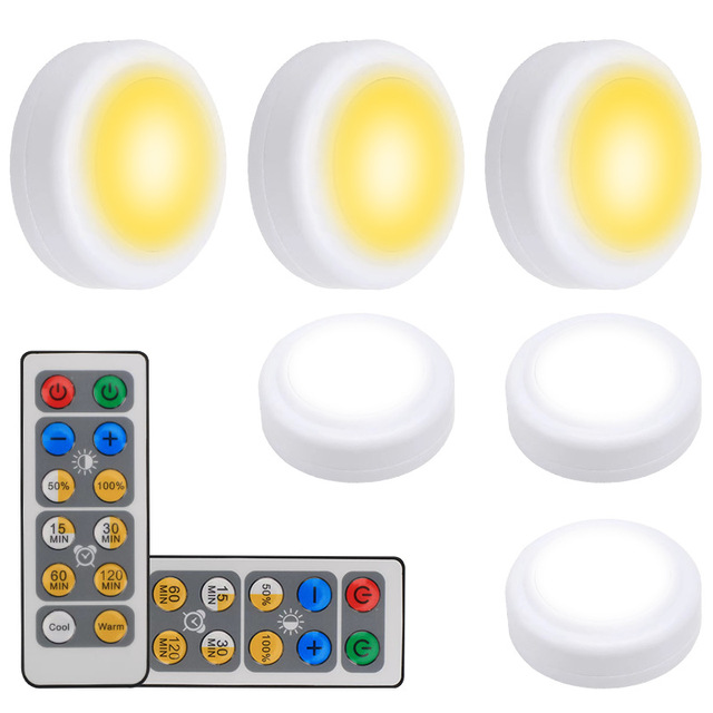 Modern RGBW LED Wireless Puck Light Battery Operated Remote Control Cabinet & Closet Lighting