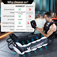 Bottes de massage des jambes sans fil KONBEST à compression d'air, 6 chambres, portables, rechargeables, à compression séquentielle pour les jambes