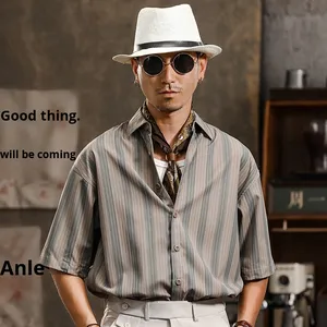Camicia stile giapponese Casual retrò Amekaji da uomo in stile britannico versione estiva 100% cotone senza ferro a maniche corte sottile - Product Image 2