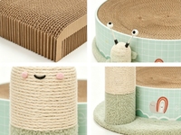 Nouveau Repose-oreilles circulaire vert pastel à imprimé arc-en-ciel pour chat, avec pilier en sisal, double surface de grattage verticale et horizontale, et boule de jeu