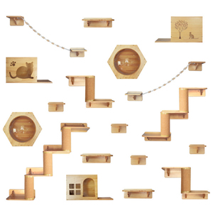 Harbour Large Modern Style Wood Cat Climbing Scratching Tree Wall Track Wall Mounted Shelves