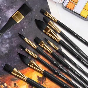 NOUVEAU Ensemble de pinceaux professionnels en nylon multi-pointes de qualité supérieure, manche en bois <span class=keywords><strong>noir</strong></span>, pour peinture acrylique et <span class=keywords><strong>aquarelle</strong></span>, 10 pièces - Product Image 2