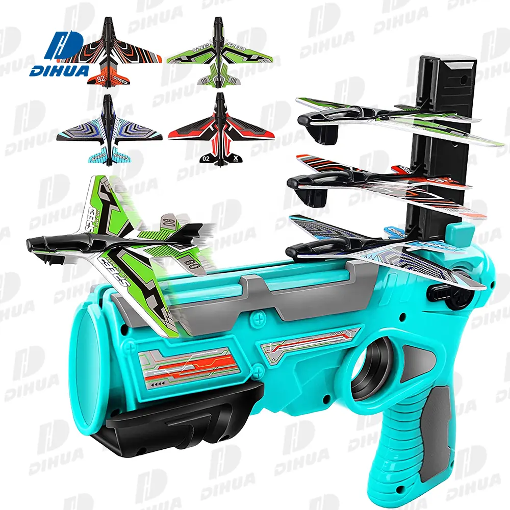 Airplane Launcher Shooting Game Toy for Kids Air Plane Toy Catapult Plane One-Click Ejection Launcher Gun Toy Outdoor Game