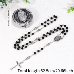 Collana Rosario Cristiana YM con Perle in Vetro Imitazione Onice Nero e Crocifisso in <span class=keywords><strong>Argento</strong></span> per Preghiera Quotidiana - Product Image 6