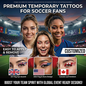 Autocollants de <span class=keywords><strong>tatouage</strong></span> temporaire personnalisés pour le visage et les yeux, imperméables, OEM ODM, drapeau national, pour les fans de football, fête au stade, vente en gros - Product Image 1