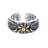 Vente en gros, Meilleure vente : Bague ouverte pour homme, style punk, motif tournesol et aile, design vintage et original, design graffiti, design de niche