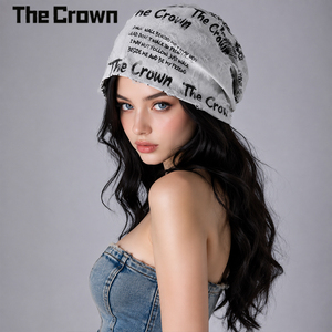 Gorros de lana holgados personalizados al por mayor de alta calidad con estampado de letras, agujeros desgastados, estilo grunge, color blanco roto, cálidos para invierno, unisex - Product Image 1