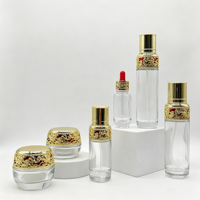Ensemble de flacons cosmétiques en verre de luxe vides avec bouchon doré sculpté, pour sérum, lotion, crème, emballage cosmétique