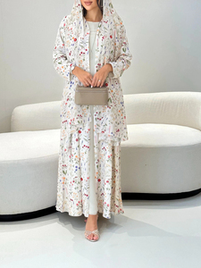 Conjunto de 2 Piezas: Abaya Abierta Modesta y Pañuelo a Juego, 100% Poliéster Antiarrugas, Atuendo de Ramadán para Mujer, Primavera/Verano - Product Image 5