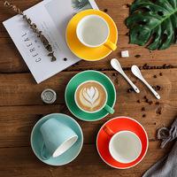 Taza de Cerámica de 280 ml para Capuchino y Latte, Colorida, con Platillo, Diseño de Color Sólido Personalizable, Modelo para Uso Doméstico y al Aire Libre