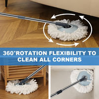 Ensemble serpillière plate rotative en microfibre absorbante à 360 degrés et seau, avec manche télescopique en acier inoxydable et déshydratation automatique