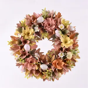 GY BSCI Easter Natural Decoration Wooden Curl Flower Wreath Spring Decoration Natural Door Hanging Decor