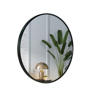 Miroir mural rond moderne décoratif de 24 pouces avec cadre en métal noir pour salon et salle de bain - Product Image 2