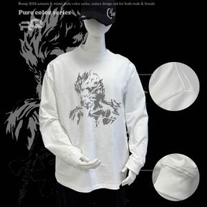 Autumn Winter <b>Men's</b> New Fashion Brand Knitted Long-Sleeved Black Myth Wukong Printed T-Shirt 100% Cotton Loose Fit for <b>Men</b> - Product Image 2