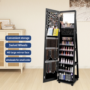 Armoire à bijoux rotative en bois au design moderne, organisateur de rangement, miroir pleine longueur, debout au sol - Product Image 2