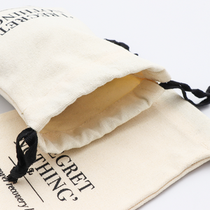 100% Cotton Canvas Natural Beige Medium Cotton Drawstring <b>Bag</b> with Black String for Gift Accessories Packaging Thick <b>Dust</b> Pouch - Product Image 6