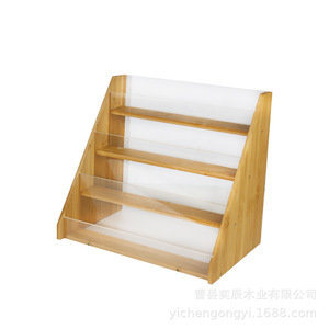 Wooden Shelf Acrylic Display Rack 3 Tier Desktop Card Organizer Natural Wood Color Lightweight <b>Storage</b> Rack - Product Image 5
