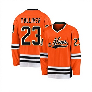 Camiseta de Hockey sobre Hielo para Hombre, Naranja, Cuello en V, Manga Larga, 23 Tolliver, Impresión Serigrafiada, Poliéster, Corte Regular - Product Image 1