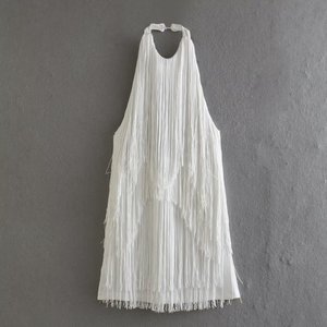 Vestido de Verano Estilo Europeo con Cuello Descubierto, <span class=keywords><strong>Elegante</strong></span> y Moderno, sin Mangas, con Flecos y Borlas, Falda Corta, Ecológico para Mujer - Product Image 4