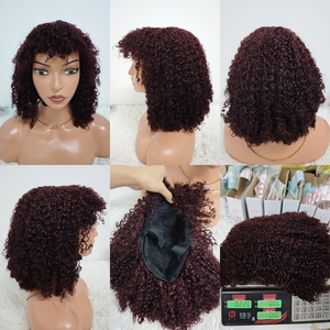 Letsfly Promotion 62$ Perruques Pixie bouclées avec frange 14 pouces Densité 250% Sans dentelle 210 grammes 100% Cheveux vierges brésiliens Brun clair Vente en gros - Product Image 6