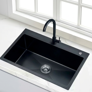Évier de cuisine rectangulaire en granit composite CONREX, surface noire volcanique mate, garantie 3 ans, nettoyage facile, design moderne - Product Image 1
